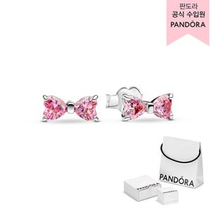 [판도라(주얼리)][백화점 보증서 제공] 스파클링 핑크 보우 스터드 이어링 293505C01