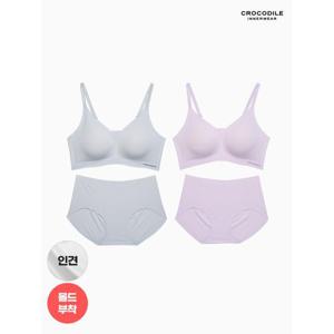 [크로커다일 이너웨어]라이크라 인견쉘론 몰드부착 더블스트랩 감탄브라+팬티 4종세트 CDW5N3435_T