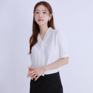 [로엠]베이직 반팔 타이블라우스(2colors)_RMBLE24R05