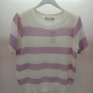 Latium HC06 뜨개 느낌 단가라 스트라이프 시원한 펀칭 라운드 반팔 니트티 T2523sw33P