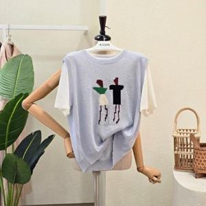 [포커스]FM5F3KT32897_배색 컬러 라운드넥 썸머 니트
