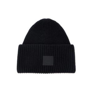 ACNE STUDIOS Black Knit Beanie with Patch on the Front in Wool Blend Woman C40424900