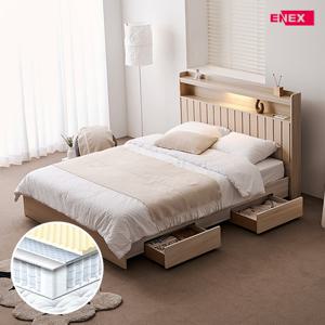 로제 LED 일반 2단서랍 벙커수납 침대 SS-한봉합 독립 화이트 매