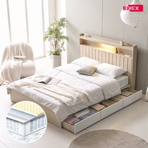 로제 LED 넉다운 3단서랍 벙커수납 침대 Q-한봉합 독립 화이트