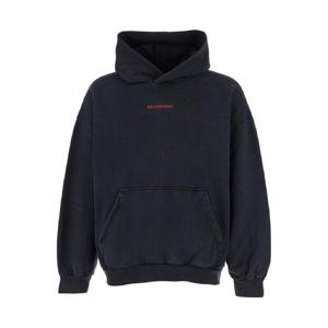 BALENCIAGA Black Hoodie with Logo Print on Front and Rear in Cotton Man 767877TTVJ28483
