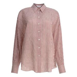 BRUNELLO CUCINELLI MH756NL426C006 Linen and silk striped organza shirt with Shiny Collar Detail