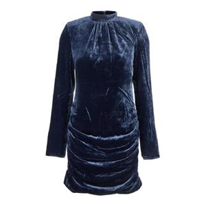 ROTATE Blue Mini Dress with High Neck and Rear Zip Closure in Velvet Woman 1149221192