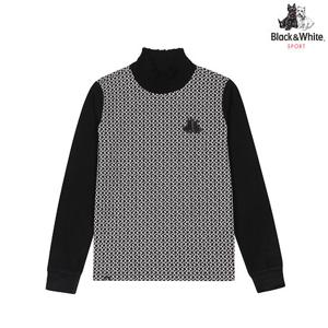 [블랙앤화이트] 여성 몸판 자가드 하이넥 티셔츠 9245LBJP_BLACK