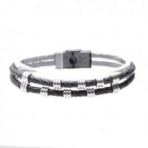 [비엔베투]2RING ADJ 써지컬 가죽팔찌 블랙(BVBADJ2R_BL)