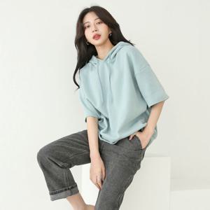 샵앤) 보보 여성 5부 반팔 후드 면 티셔츠 AMI-WSH-3264-네이비