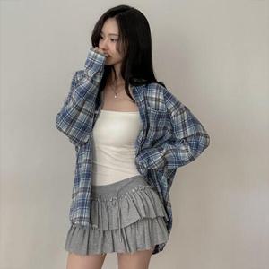 아트박스/라이니 빈티지 오버핏 체크 긴팔 여름셔츠 to-2313c