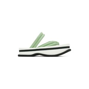 25 FW 드리스반노튼 여성 그린   화이트 가죽 플랫 샌들 221358F124024