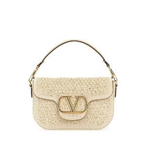 VALENTINO GARAVANI 아이보리 라피아 amp 가죽 VLogo 핸드백 4W0B0N62CCM 098