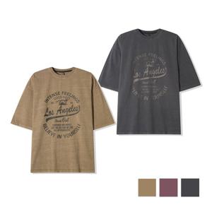 남자 LA 바이브 피그먼트 반팔 티셔츠 AC-TSH-Q078-빈티지와인