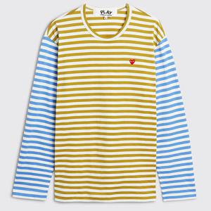 25 FW 꼼데가르송 플레이 미니 하트 패치 리브드 크루넥라인 롱슬리브 티셔츠 P1T318