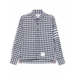 [THOM BROWNE] 라프리마 남성 셔츠 유틸리티 위드 패치 포켓 인 4 바 깅엄 체크 플란넬 MWL417AF0945 415 네이비 /9