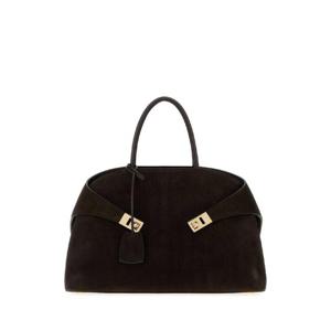 SALVATORE FERRAGAMO Dark brown suede medium Hug handbag 215921785776 TMORO