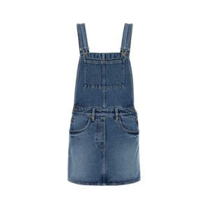 25 FW 프라다 로고 패치 코튼 데님 멜빵 드레스 GFA132S23116PK