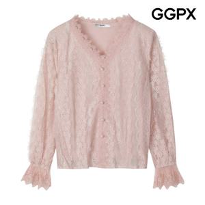 GGPX  V넥 진주 버튼 로맨틱 레이스 블라우스 (GP9SH015F)