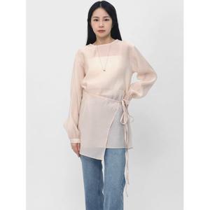 [엘케이트] 여자 블라우스 실키 허리 리본 긴팔 랩 블라우스 LCC001