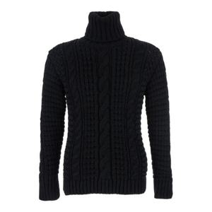 MONCLER GENIUS Black Turtleneck Jumper with Cable Knit and Logo Patch on the Sleeve in Merino Wool Woman 9F00002M6727999