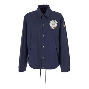 MONCLER GENIUS Satsuma Blue Jacket with Logo Patch on the Sleeve and Maxi Logo Patch on the Rear in Cotton Blend Man 1A00006597F9786