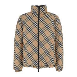 BURBERRY Beige Reversible Down Jacket with All Over Check Motif in Tech Fabric Man 8110189B9368