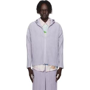 25 FW Homme Plisse Issey Miyake 남성 퍼플 먼슬리 컬러 준 후드티 252729M202000
