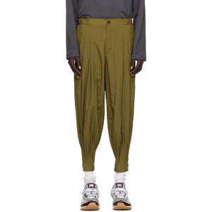 25 FW Homme Plisse Issey Miyake 남성 카키 캐스케이드 슬랙스 252729M191003