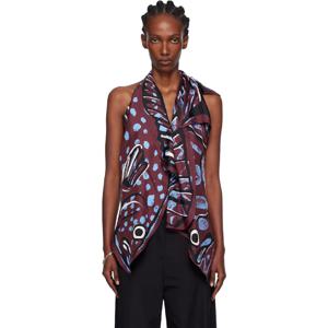 25 FW Bottega Veneta 여성 버건디 실크 트윌 프린트 탑 251798F111000