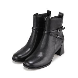 바바라 소가죽 투 버클 장식 여성 앵클부츠 6cm_BBH868BK