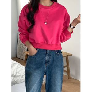[샵앤]여성 라운드 데일리 무지 크롭 맨투맨 티셔츠 21DS-WSH-4904-핑크