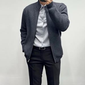 [바쏘옴므]울100 남성 차콜그레이 니트 집업 가디건 ADGWSY4WA44