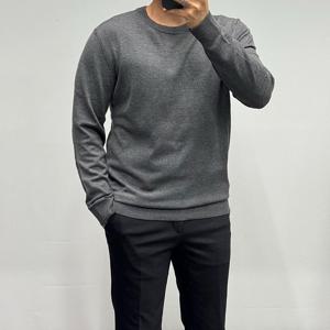 [바쏘옴므]울캐시미어 그레이 기본 라운드 니트 WSZ3-WR03-AMG