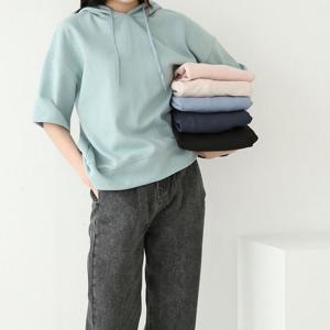 샵앤) 보보 여성 5부 반팔 후드 면 티셔츠 AMI-WSH-3264-핑크
