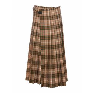 [BURBERRY] 여성 니 Length 미디 멀티컬러 체크 블렌드 플리츠 스커트 8099551 Brown /8