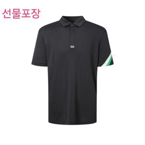 [헤지스골프] 블랙 남성 소매 포인트 반팔 카라 티셔츠HUTS5B412BK