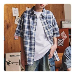 에꼴리에 HC33 5부 썸머 쿨 체크 셔츠 25B5301