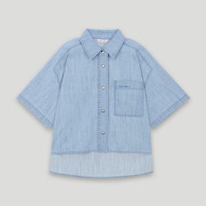 [코데즈컴바인] 앞뒤 언발 루즈핏 반팔 데님 셔츠 (CKB-DH504W6)