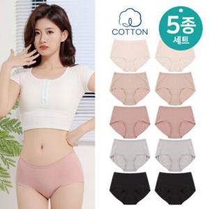 여성 면팬티 5매세트 [기획 순면 맥시] 90~110 아랫배를 감싸는 편안한 팬티 빅사이즈 여성 여자 엄마 부인 삼각 팬티