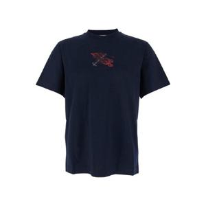 BURBERRY Blue Crewneck T Shirt with EKD Embroidery on the Front in Cotton Man 8116167A1222