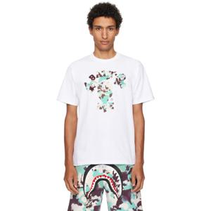 25 FW BAPE 남성 화이트 맵 카모 컬리지 마일로 티셔츠 251546M213215