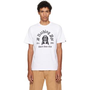 25 FW BAPE 남성 화이트 프린트 매드 제너럴 컬리지 티셔츠 251546M213104