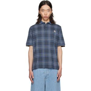 25 FW 버버리 남성 네이비 체크 코튼 폴로 셔츠 252376M212006