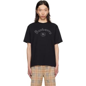 25 FW 버버리 남성 블랙 고딕 로고 코튼 티셔츠 252376M213024