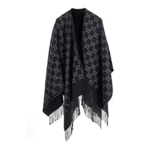 GUCCI Black Cape with Fringed Hem in GG Wool Jacquard Woman 8178313G2001063
