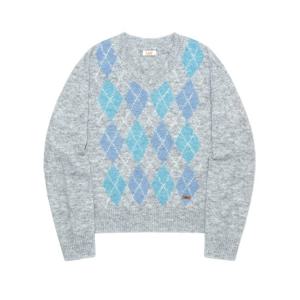 LEE W 브이넥 아가일 니트 B1 LE2503KT65 GR BE