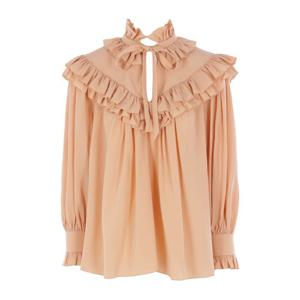 끌로에 러플 칼라 키홀넥 실크 블라우스 CH25WHT14 005285