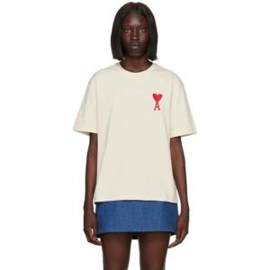 AMI Paris 티셔츠 SSENSE 익스클루시브 베이지 아미 드 꾀흐 티셔츠 222482F110046