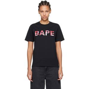 BAPE 티셔츠 블랙 ABC 카모 글리터 티셔츠 241546F110110
